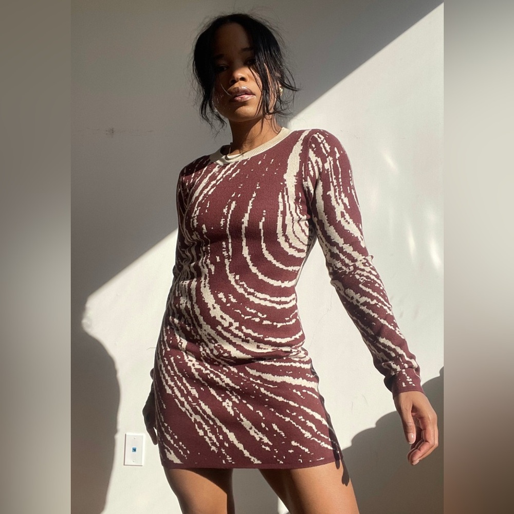 Blue Blush Brown and Cream Swirl Sweater Mini Dress